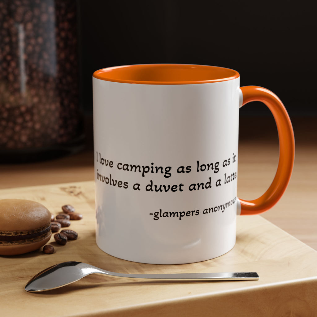 Glamping Camping Mug — "I Love Camping As Long As It Involves a Duvet and a Latte" Accent Coffee Cup