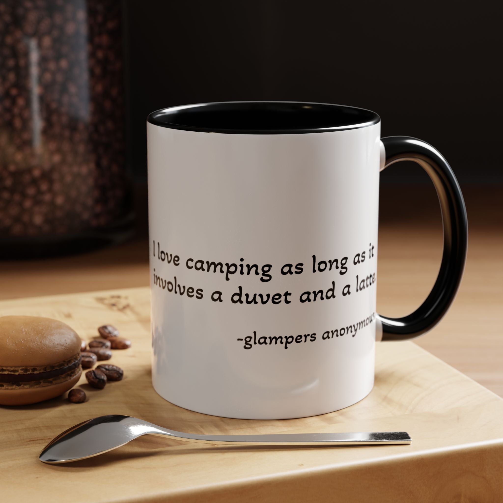 Glamping Camping Mug — "I Love Camping As Long As It Involves a Duvet and a Latte" Accent Coffee Cup