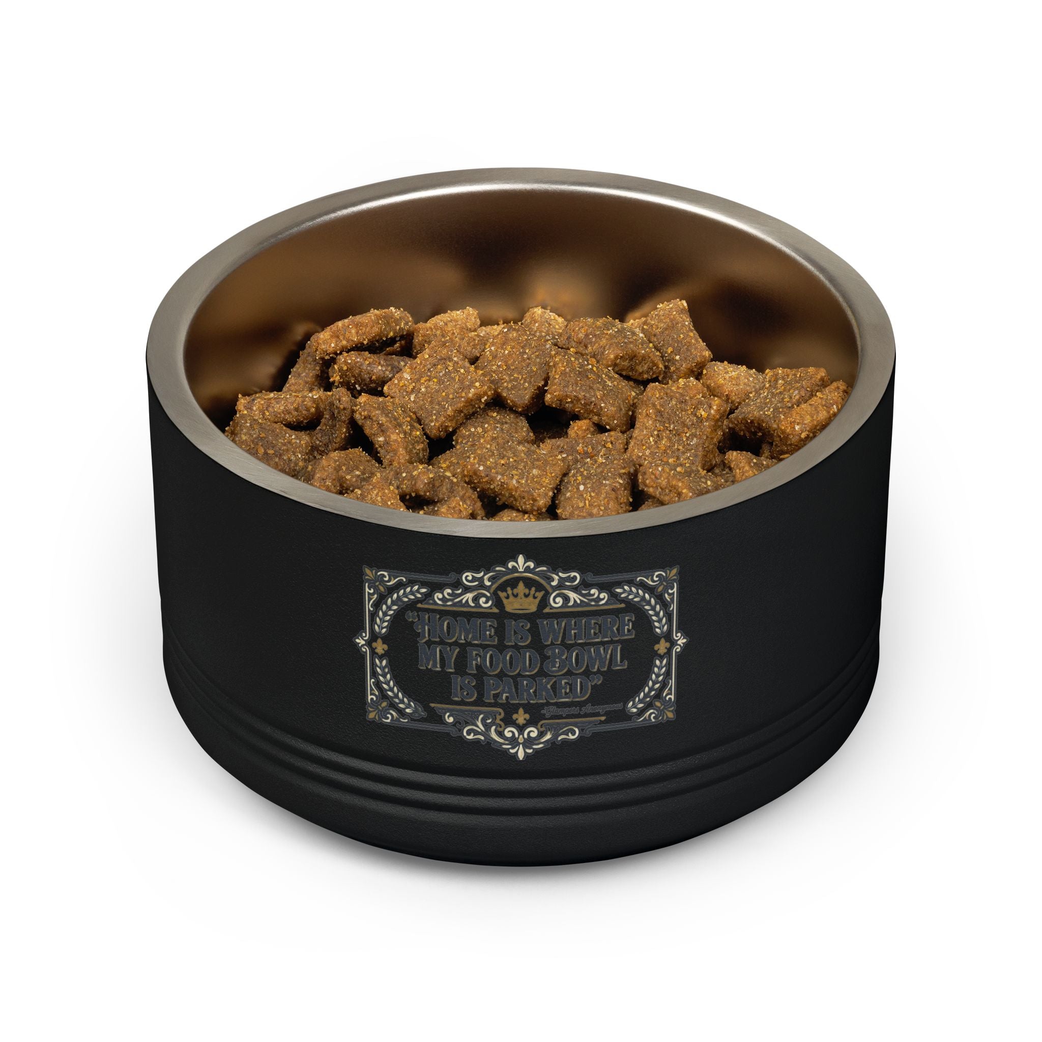 Glamping Pet Bowl — “Home Is Where My Food Bowl Is Parked” Stainless Steel 18oz